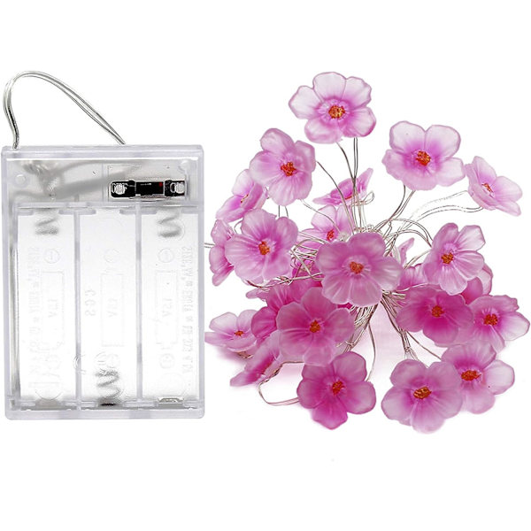 Blomster ljusslinga fe rosa körsbärsblomma ljusslinga, 6,7ft 20 LED-lampor batteridriven ljusslinga för barn flickor sovrum, jul, vår,