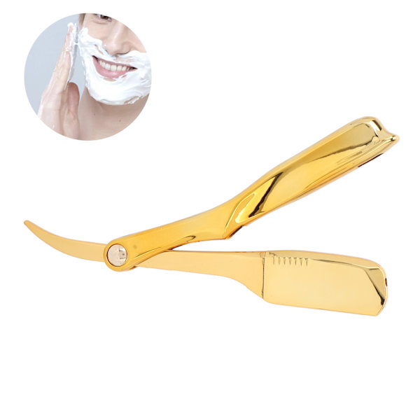 Professionel Foldbar Barberkniv til Mænd - Barberkniv til Barbering med Plateret Bladholder - Guldbelagt