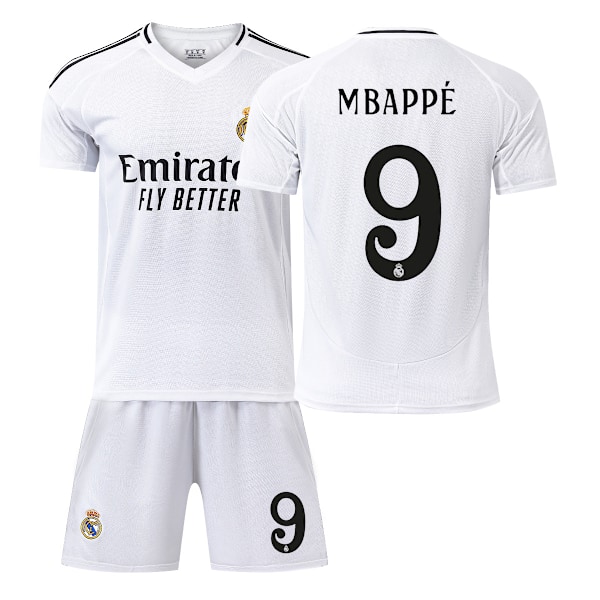Kylian Mbappé liittyy Real Madridiin No. 9 pelipaita, lapsille, aikuisille, jalkapalloharjoitteluvaatteet 26 WHITE