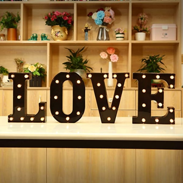 JUSTUP LED-bokstavlys Ny design Lys opp svarte bokstaver for arrangementer Bryllupsfest Bursdag Hjemmebar DIY-dekorasjon (Bokstav Z)