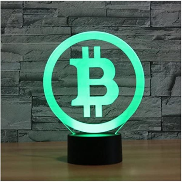 3D Bitcoin Natlampe med 7 Farveskift LED Bordlampe Akryl Flad ABS Base USB Oplader Hjem Dekoration Legetøj Fødselsdag Jul Barn