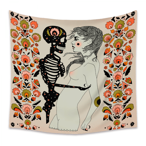 Wekity Skull Blomsterpige Gobelin Hjem Gobelin Æstetisk Kunst Hjem Baggrund Stof Dekoration Gave (GT330023, 51 X 59 Tommer)