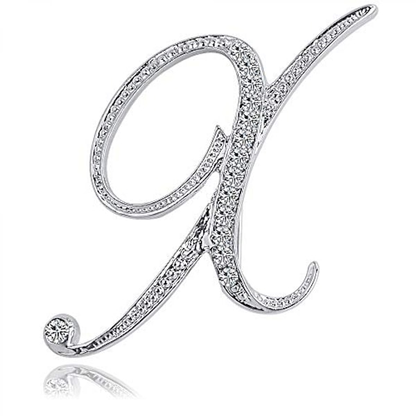 Brevbrosch med strass, initialbrosch för kvinnor, hantverk, silverfärgad -------X