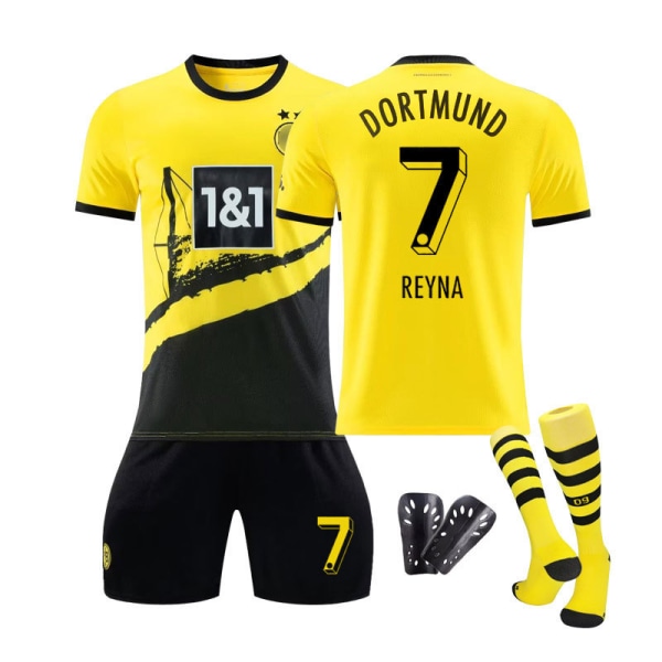 23/24 Dortmund Hemma Barnfotbollströja Set med Strumpor och Skydd 7 REYNA XL