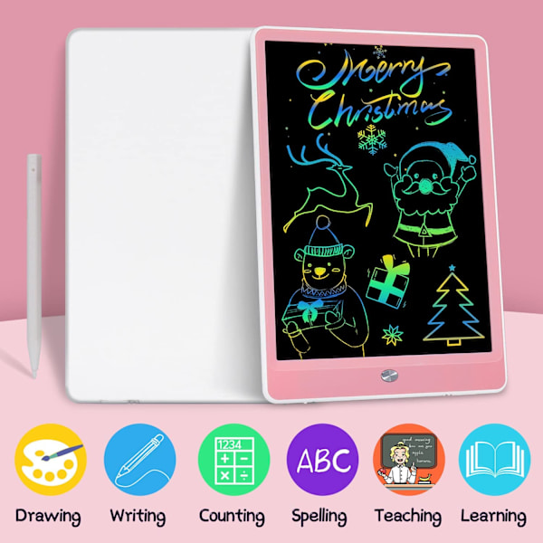 LCD skrivetablet 10,5 tommer, sletbar og genanvendelig skrivetavle, farverig tegnetablet, skrivetabletter egnet til drenge og piger i alderen (Pink White