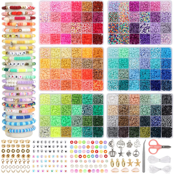 15000 st, 144 färger lerpärlor, charm armband gör-det-själv-kit för flickor 8-12, polymer Heishi pärlor för smycken, för hantverk julgåva Purple