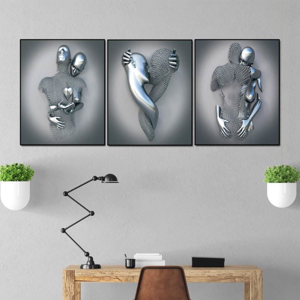 Wekity sammanflätad kärlek väggkonst Canvas print affisch, enkel modemålning konstdekor för hemmet vardagsrum sovrum kontor (set med 3 oinramade, 12x16 i