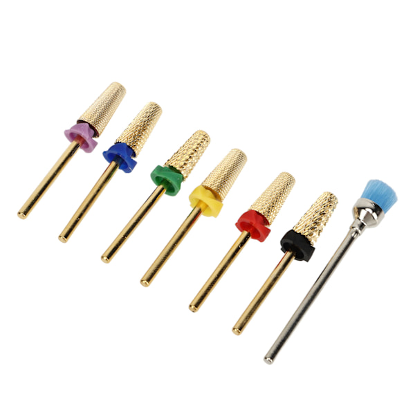 7 st Nail Drill Bits i Rostfritt Stål, Utbytbara Nail Drill Huvuden för Manikyr Slipning