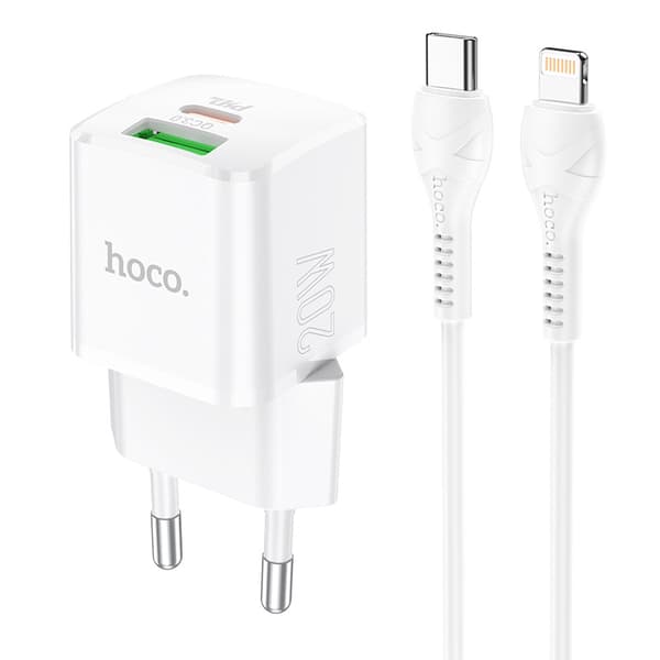 hoco. N20 Europæisk standard til iPhone PD20W+QC3.0 oplader kompakt opladerhovedsæt