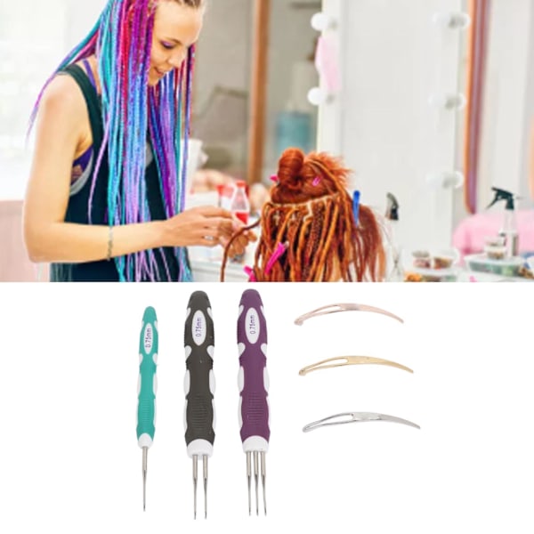 6 st 0,75 mm Dreadlocks virknål verktyg för hårförlängning 1 2 3 krokar Dreadlock interlocking verktyg