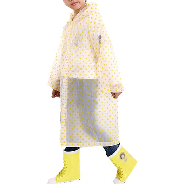 Alder 6-12 Børn Dots Style Hætte Regn Poncho Regnfrakke Cover Lang Regnjakke, Gul, 90CM