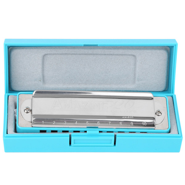 Blues Harmonica 10-håls munspel G-ton elektropläterad bas nybörjarpresenter Musikinstrument (blå)