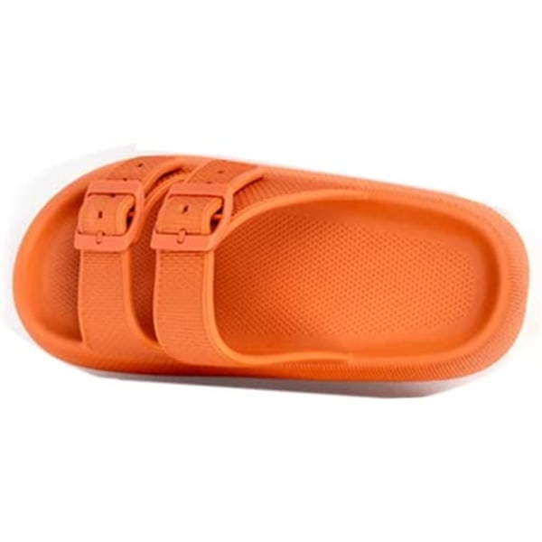 Unisex komfort mjuka rutschkanor, justerbara EVA platta sandaler med dubbelt spänne, lätta tofflor som sätts på huset (Sweet Orange)