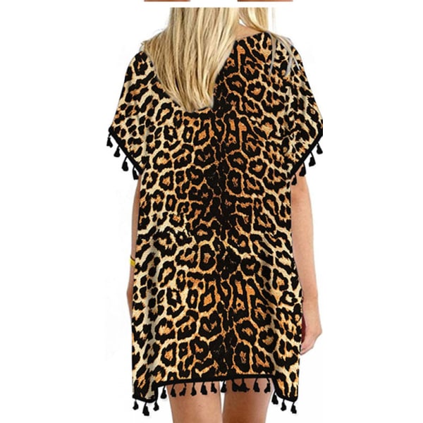 Kvinners Chiffon badedrakt Strand badetøy Cover Ups for badetøy --- Leopard Print O（Størrelse 2XL）