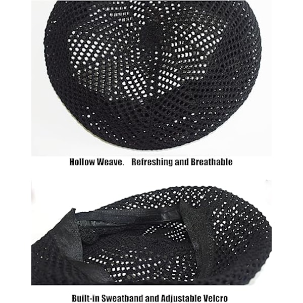 Sommerfransk Beret for Kvinner - Løstsittende Heklet Beret - Kunstnerhatt - Vevd Strandlue
