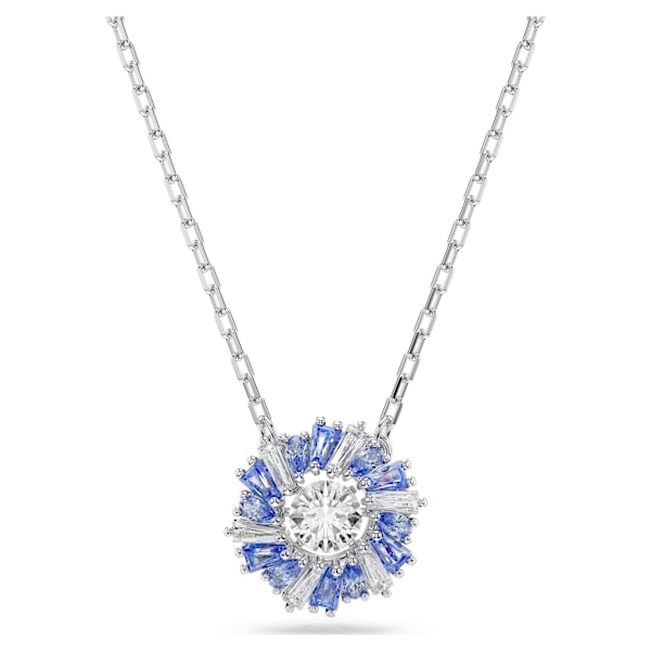 SW Flower, Blue，Crystal Heart Pendant Necklace For Women Sparkling Dance necklace Round cut