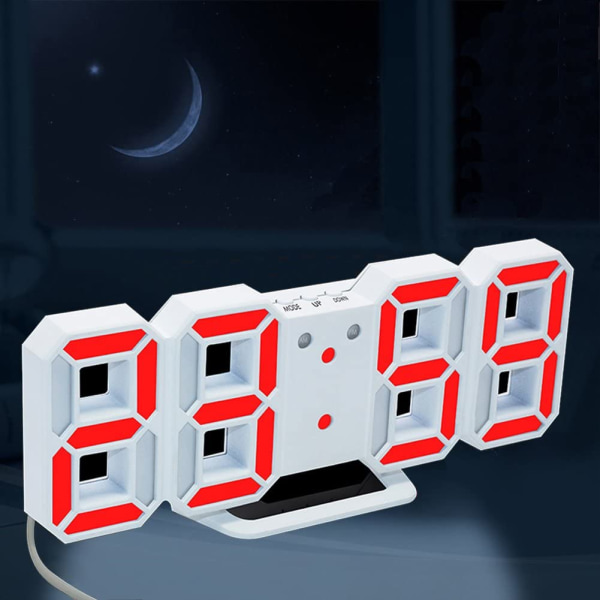 Elektronisk LED digital väckarklocka [Uppgraderad version], klockan kan justera LED-ljusstyrkan automatiskt på natten (vit/röd)