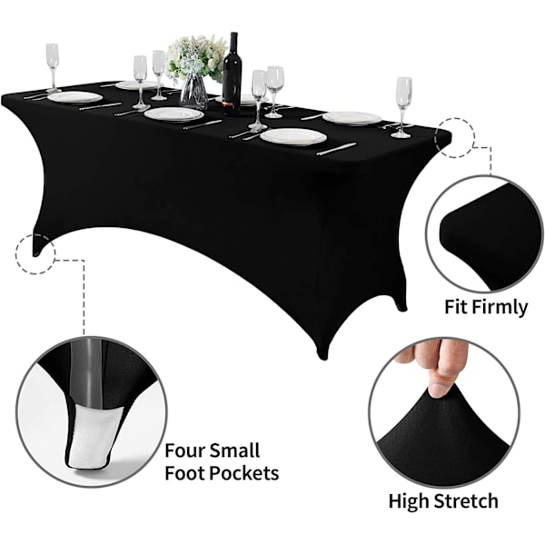 Spandex-dug til 6FT-bord - Universal, monteret strækdug til fest, banket, bryllup og arrangementer - Sort