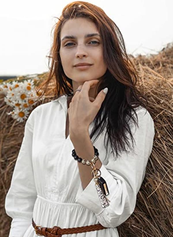 Silikoneperle Armbånd Nøglering Håndledsrem Nøglering Bangle Kæder til Kvinder med Læder Kvast