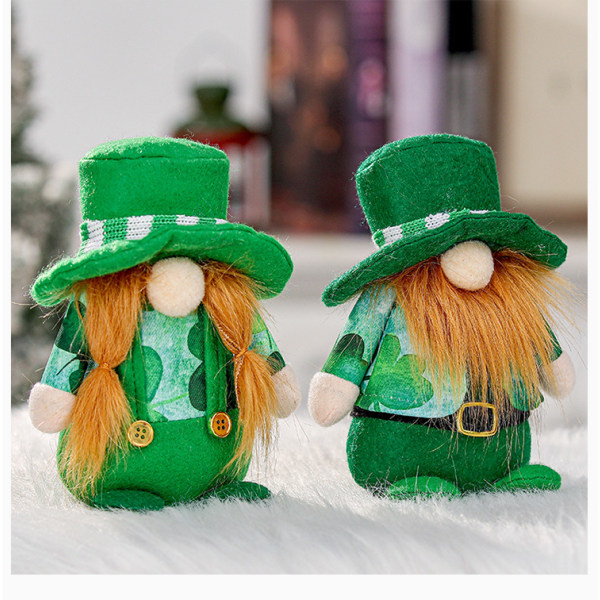 Dekoration av St. Patrick's Day Gnome - Grön klöver vår plyschdocka handgjord svensk tomte älva dvärg söt kaninformad docka heminredning prydnader c