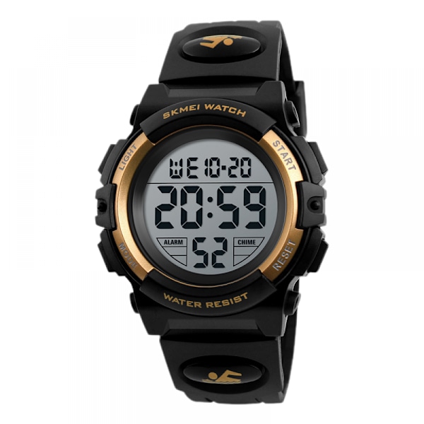 Barnklocka, Pojkklocka för 6-15 år gamla pojkar, Digital Sport Outdoor Multifunktionell Kronograf LED 50M Vattentät Alarm Kalender Analog Klocka（Guld）