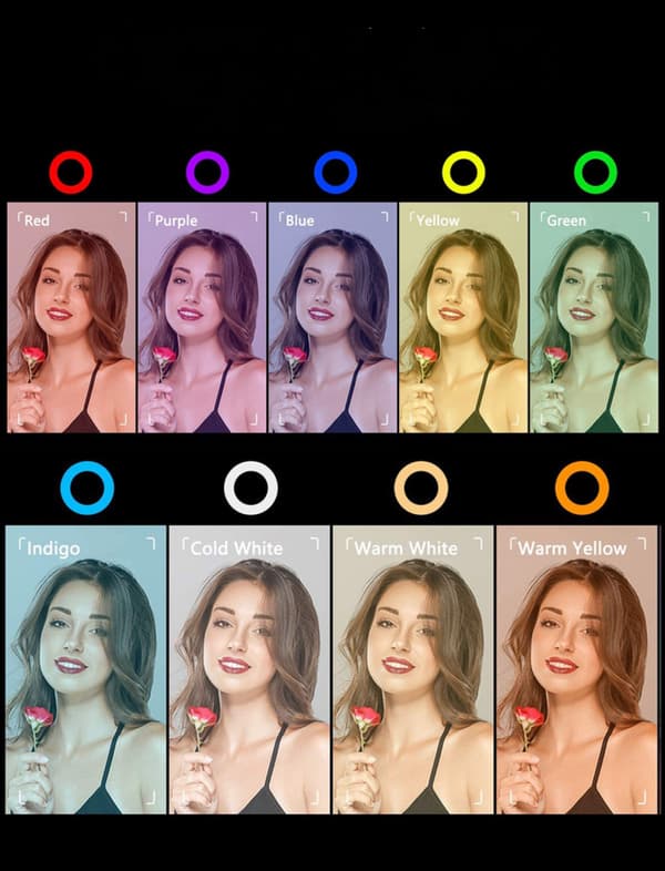 6\" Selfie Ring Light med stativ, dæmpbar RGB LED-bordlampe til kamera