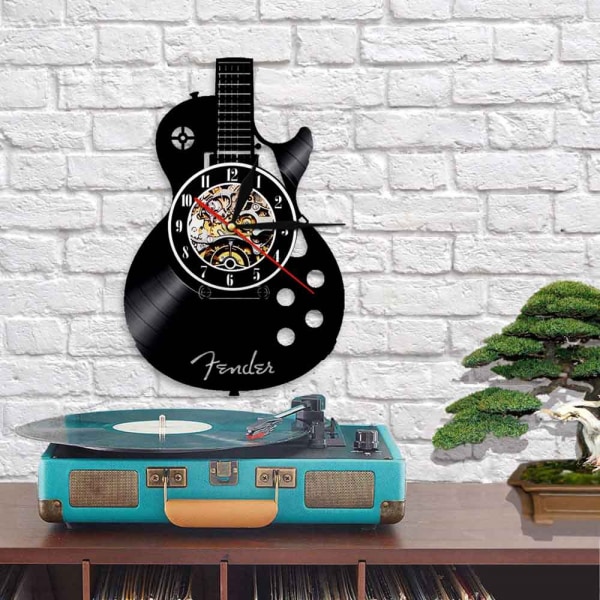 12-tums vinyl väggklocka vardagsrum studie retro gitarr cd skivväggklocka ljudlös anpassad klocka