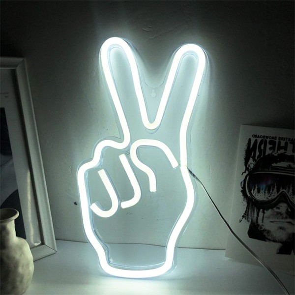 Neon fredstecken Dekor Led Neon skyltar Fred Finger Fredstecken Väggskylt 14'' x 8'' Segergest Neonljus Nyhet Neon Vägglampor