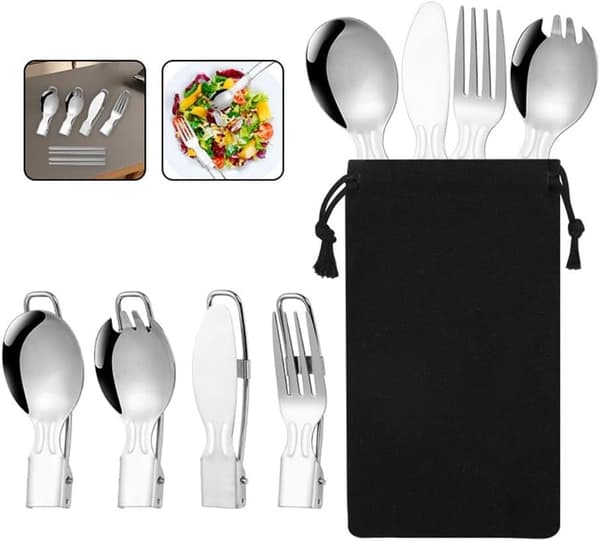 Foldbart bestiksæt, 304 rustfrit stål, bærbart bestik med organizerpose – kompakt kniv, gaffel og ske til camping, rejser og O knlfe & Fork Set