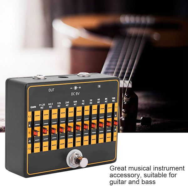 10-bands equalizer effektpedal med kabel för gitarrbastillbehör
