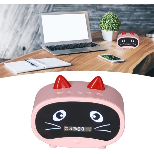 Digital väckarklockshögtalare, tecknad katt väckarklocka med temperaturvisning, dubbel väckarklocka, Bluetooth-högtalare, radio, handsfree-samtal för sovrummet