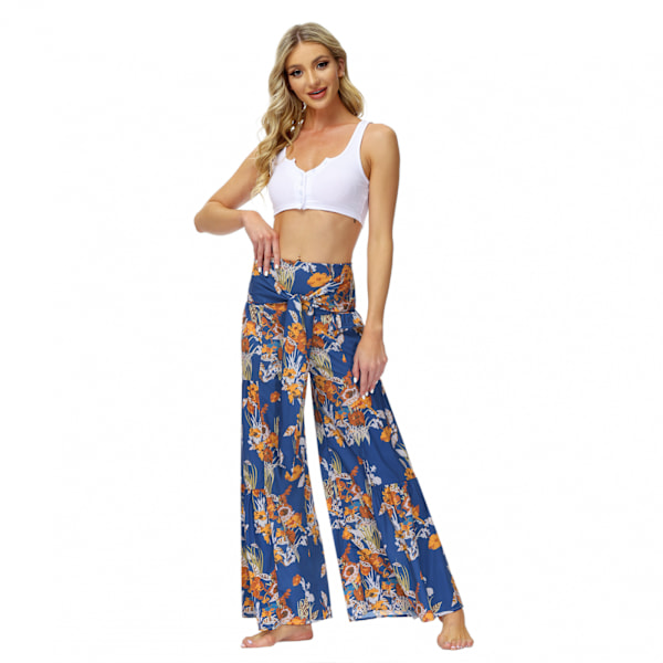 AVEKI Print Elastiska högmidjade Flare Leg Bell Bottom Byxor, FKBB008, XL