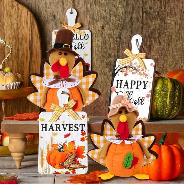 Thanksgiving Kalkun Dukker, Håndlavede Udstoppede Borddekorationer til Efterårshjem og Bordpynt 2 pack 2
