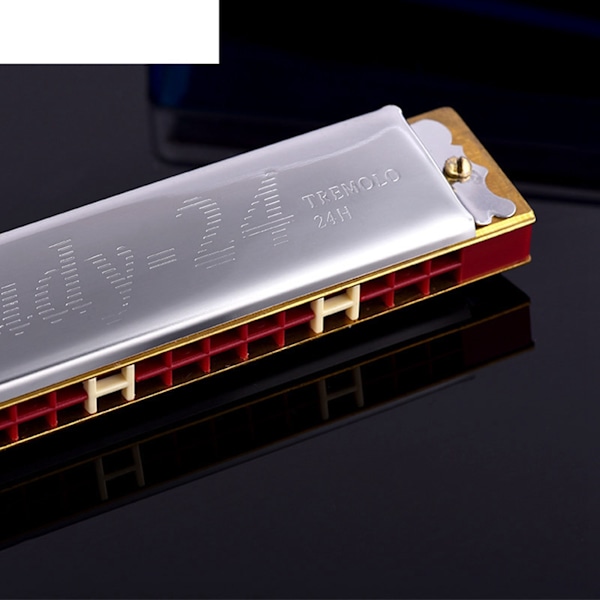 C-nøkkel munnspill 24 hull Resin speilpolering overflate god lufttetthet Tremolo munnspill for nybegynner sølv