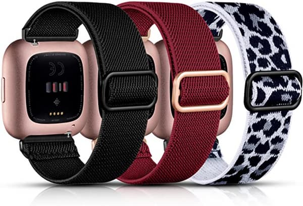 Smartwatch elastisk nylon solorem, kompatibel med Fitbit versa / Fitbit versa 2 rem, blød nylonvævet justerbar sportsurrem, dame- og herre-