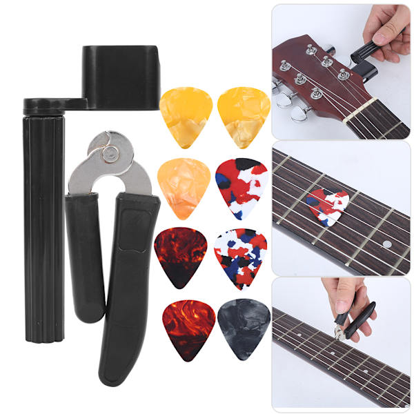 Gitarrtillbehör Kit Stämmare Strängar Byte Cutter Winder Capo Pins Picks Combo Verktyg