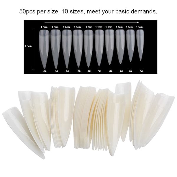 500 Tips Falska Nagel Färg Display Tips Plast Övning Tips Sticks Manikyr Verktyg Naturlig Färg