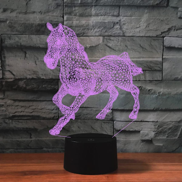 WJ 3D Hest Nattlys Bordlampe Optisk Illusjon Lamper 16 Fargeskiftende Lys LED Bordlampe Jul Hjem Kjærlighet Bursdag Barn Barn Dekor Leke Gave
