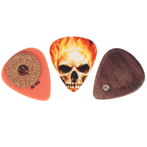Læder Guitar Pick Nøglering Nøglekæde + 3Pcs Picks Skull Mønster Palisander Tilbehør