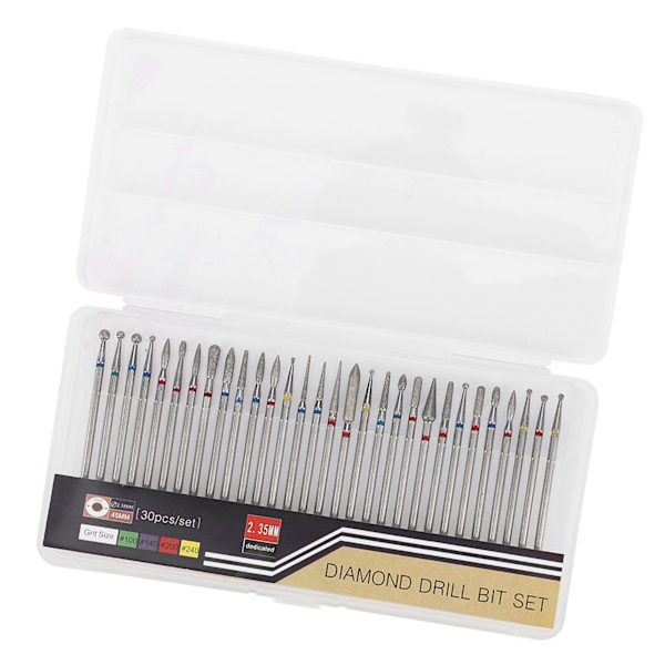 30 st/set Diamantslipning Huvud Nagelkonst Borr Poleringshuvud Kit Nagelborrmaskin Tillbehör A