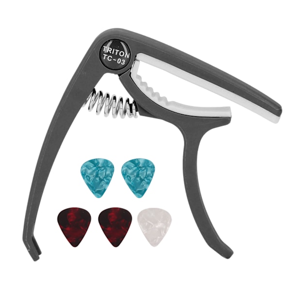 Elektrisk gitarr capo ABS snabb frigöring Ukulele gitarr capo set med 5PCS gitarr plektrum för mandolin banjo svart