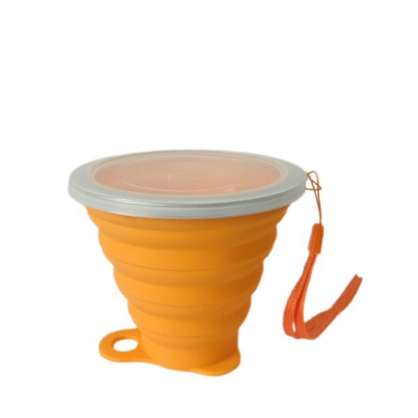 Hopfällbar resesilikonmugg - Hopfällbar silikoncampingmugg med lock - Expanderbar dricksmuggset - Bärbar, graderad [9,22oz]（Orange）