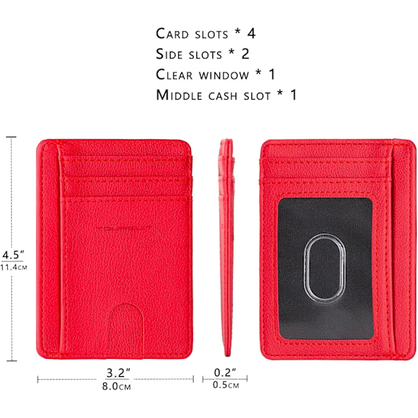 Rejse Minimalistisk Slim Front Pocket Tegnebog til Mænd Kvinder, RFID Blokering Kreditkort Holder Etui (Rød)