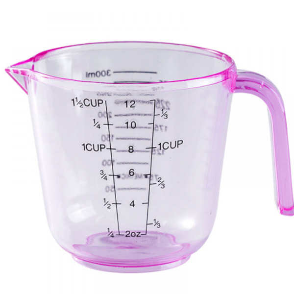 Plastmätkopp för mjöl, socker och mjölk, 300 ml, transparent rosa, kan användas i köket