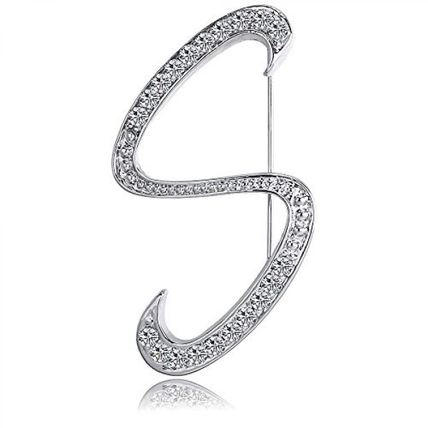 Letter Brooch Pins Initial Rhinestone Brooch for Women Crafts Silvery -------S