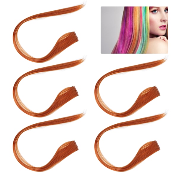 5 kpl Clip-in hiuslisäkkeet Värillinen Suora Hiusten Pidennykset Clip-in Hiusten Pidennykset Juhliin Cosplay Orange