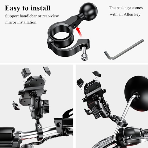 Aluminiumlegering 1 tommers kulefeste, passer til styrer med diameter 0,5'' til 1,26'', styrekulefeste kompatibelt med RAM Mounts 1 tommers kulekontakt