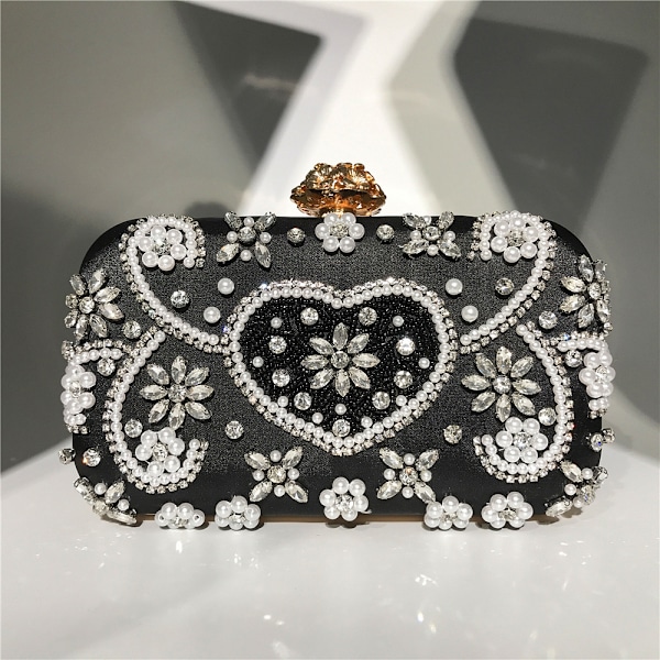 Aften Taske Perle Sequin Design Vintage Kys Lås Satin Clutch Pung Taske Bryllup Fest Clutc