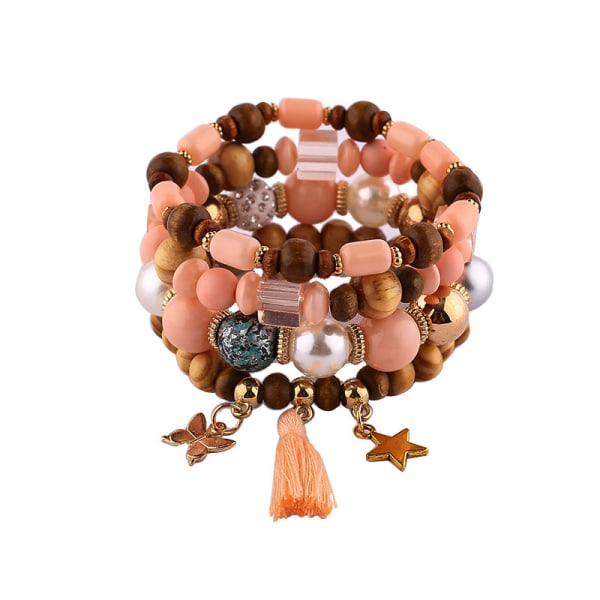 1PCS Bohemian Bead Bracelet, Ladies Multilayer Stackable Beaded Charm Stretch Bracelet With Butterfly Star Pendant Women Jewelry