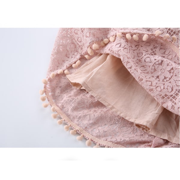 Tjejklänning Spetsklänning Ihålig spetsboll Flygärmar Barnprinsess ihålig kjol ----- Rosa （Storlek 100）